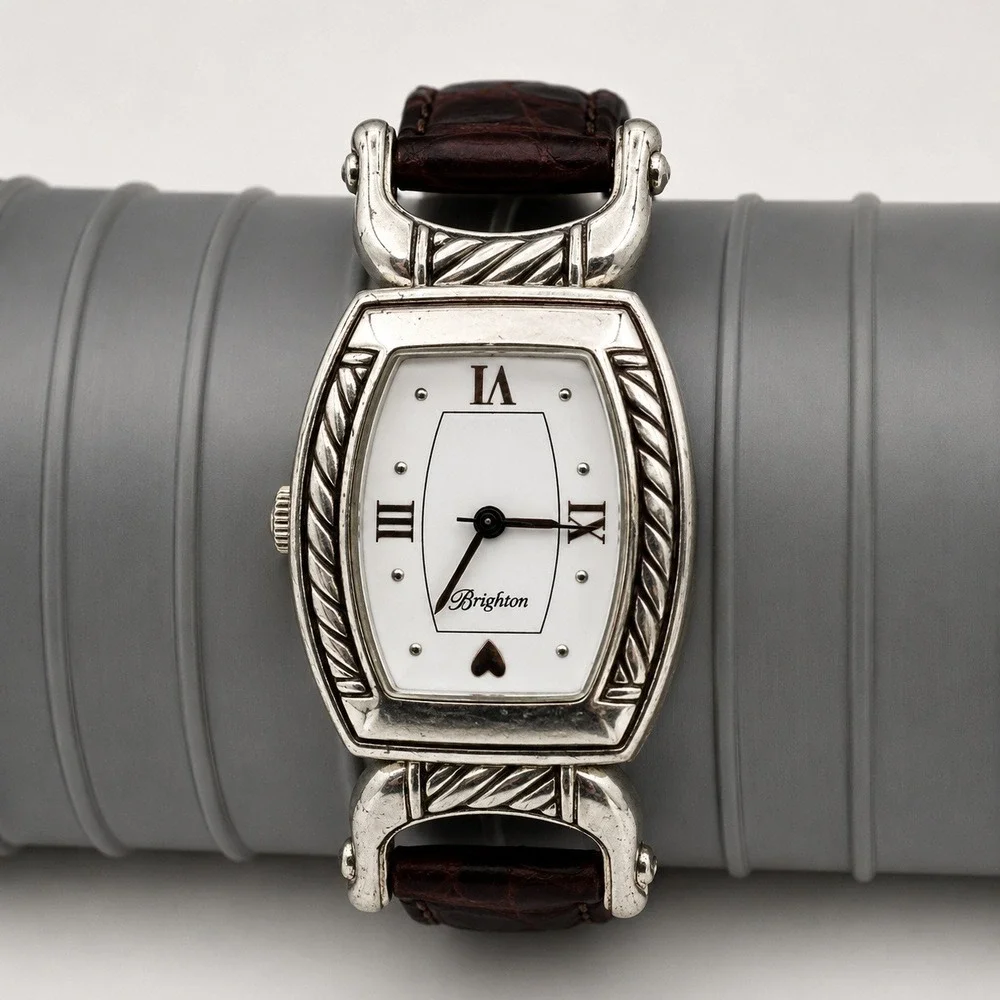 Brighton Shetland Women's Silver Tone Watch Brown Leather Band Japan Quartz